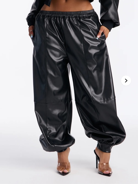 Fashion Nova Pants - Fashion Nova Black Faux Leather Wide-Leg Joggers